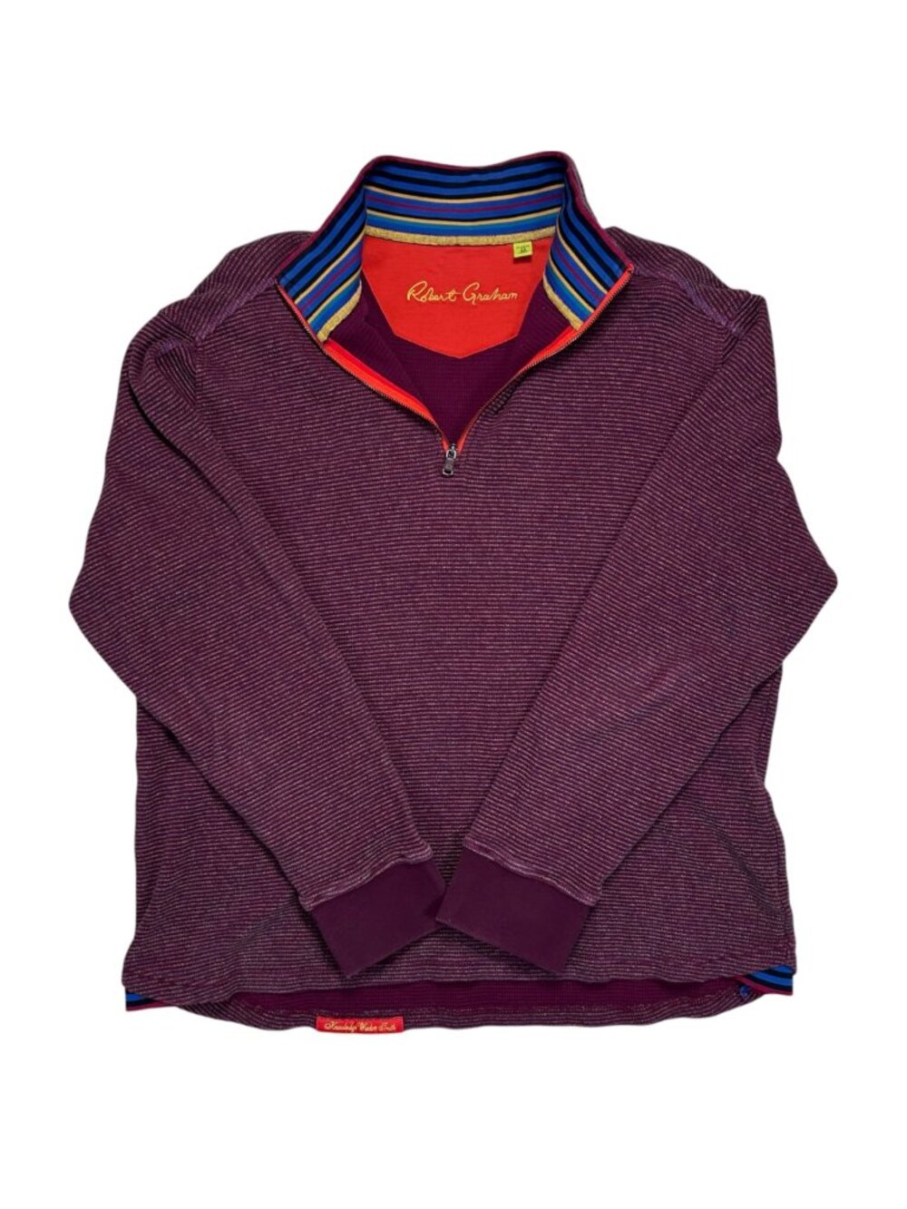 Robert Graham Striped 1/4 Zip Mock Neck Sweater Small Maroon Burgundy Golf